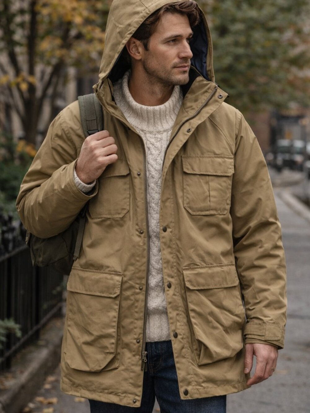 VTG L.L.Bean Baxter State Parka Tan Waterproof Hooded Jacket Men’s L Outdoor